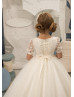 Short Sleeves Ivory Glitter Lace Tulle Flower Girl Dress